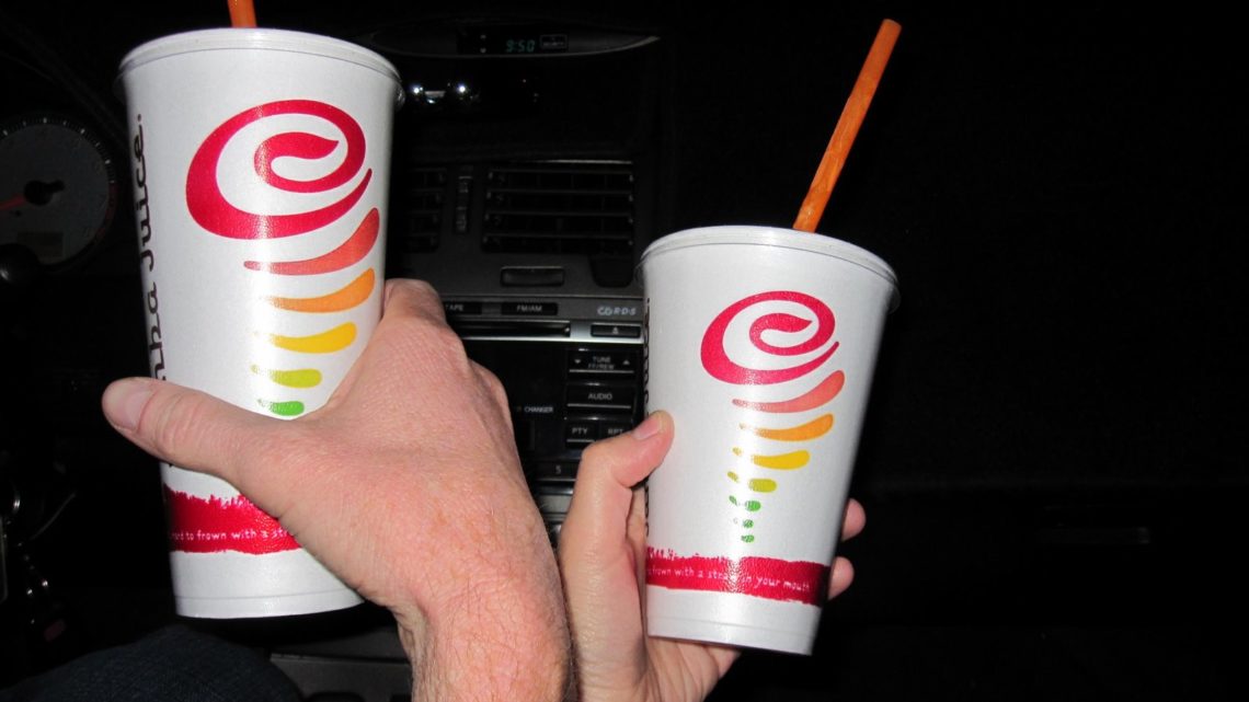 His and hers Jamba juice drinks. 