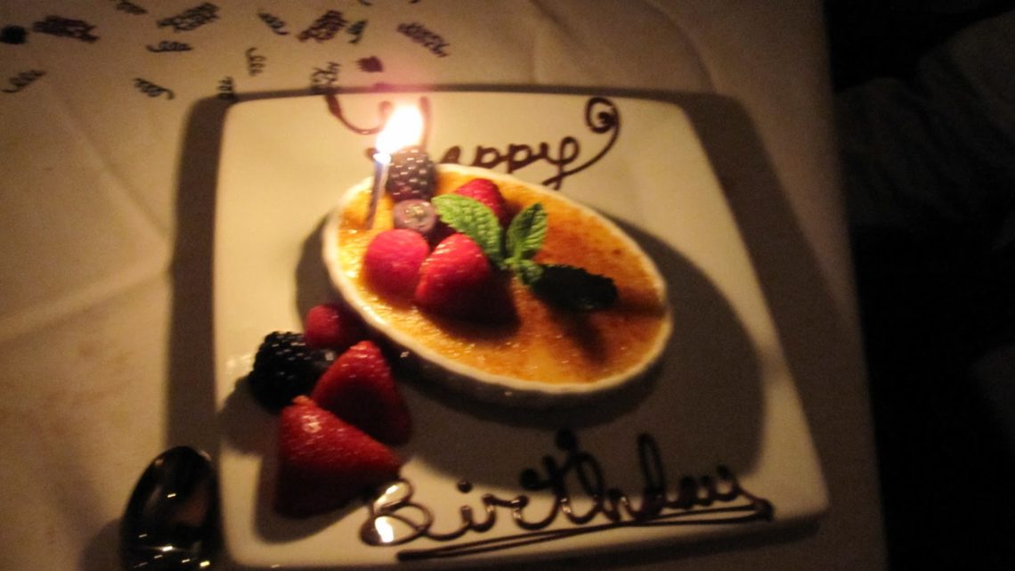 Birthday creme brulee at Ruth\'s Chris. 