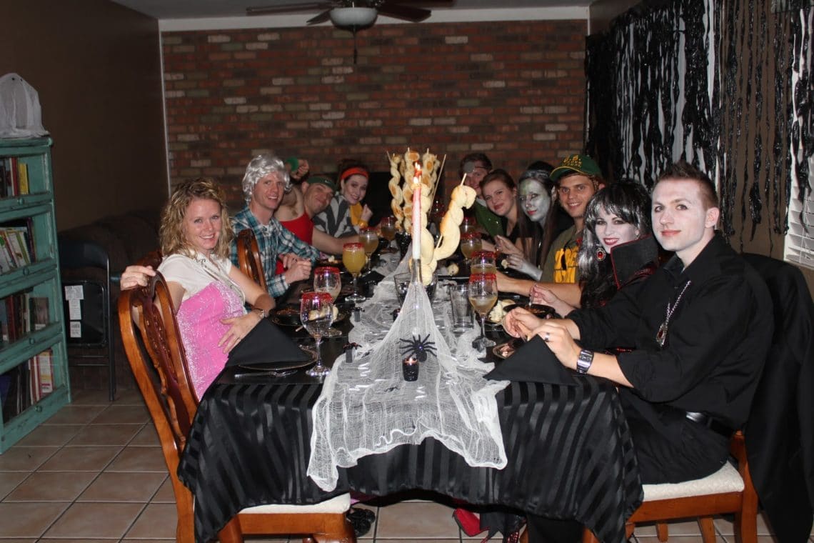 Couple\'s Halloween dinner party. 