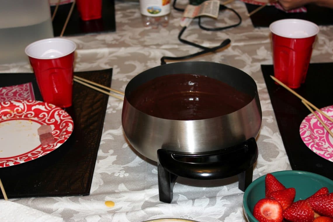 Chocolate fondue dinner party. 