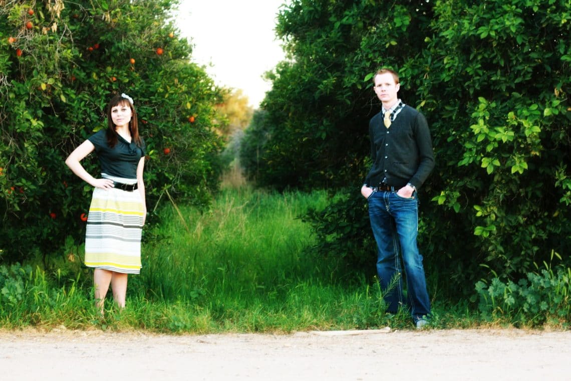 First wedding anniversary photo shoot in a field. 
