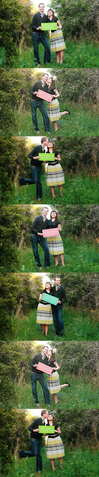 A filmstrip edit of a married couple on their wedding anniversary holding signs that share the Highlights of the first year of marriage. 