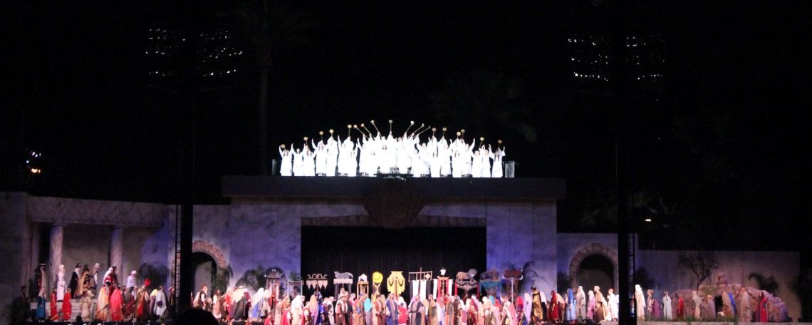 Angels singing at the end of the Mormon Easter Pageant in Arizona. 