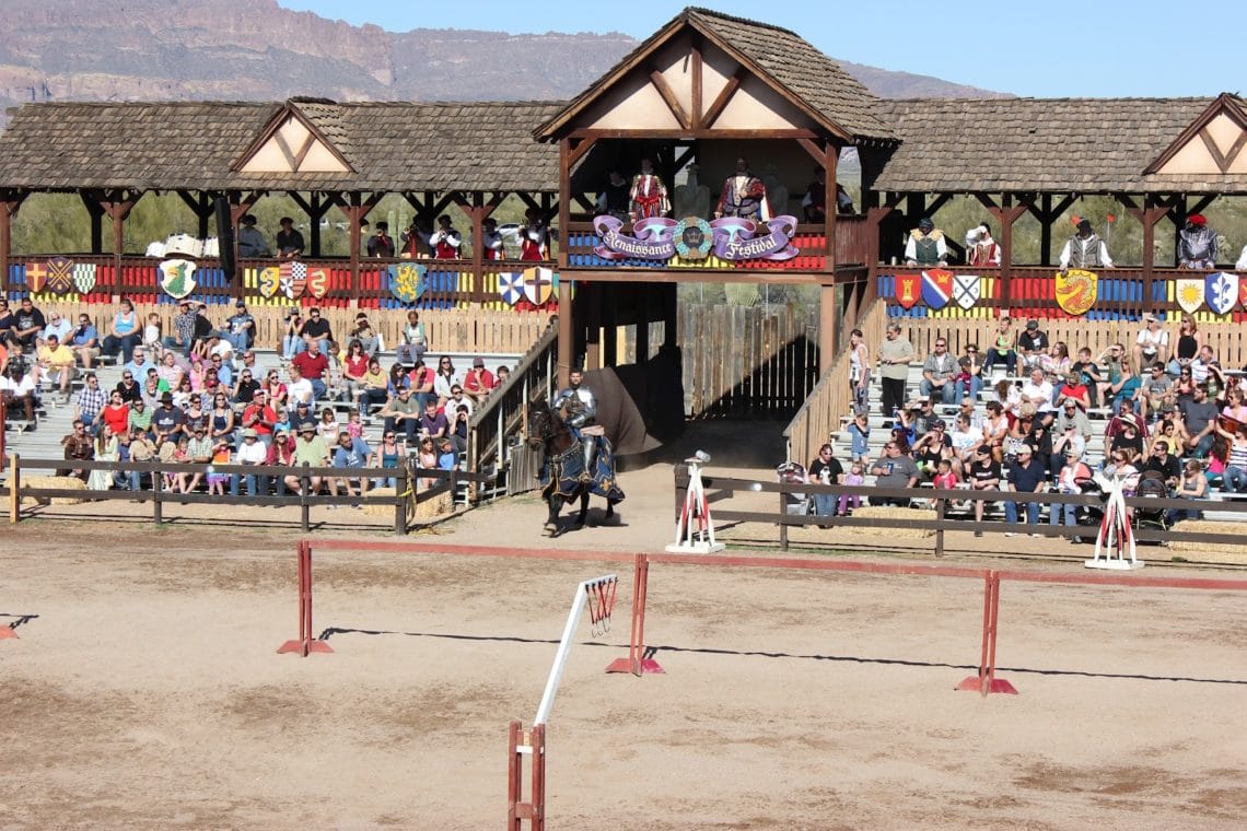 Arizona Renaissance Festival jousting match stands. 