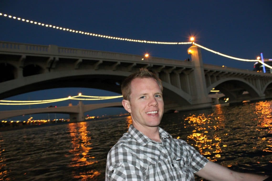 Tempe Towne lake paddle boat date at night. 