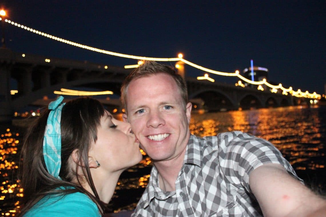 Tempe Town Lake Paddle Boat Rentals with couple on a date night. 