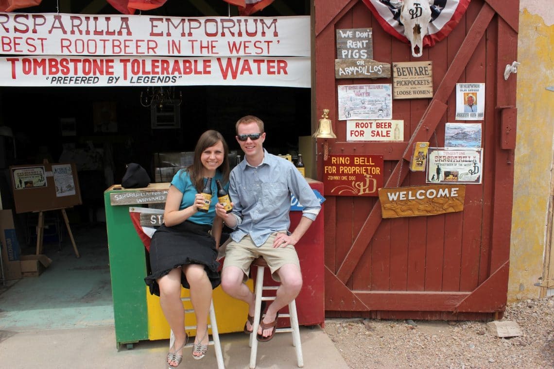 A couple enjoying a drink in Tombstone Arizona. 