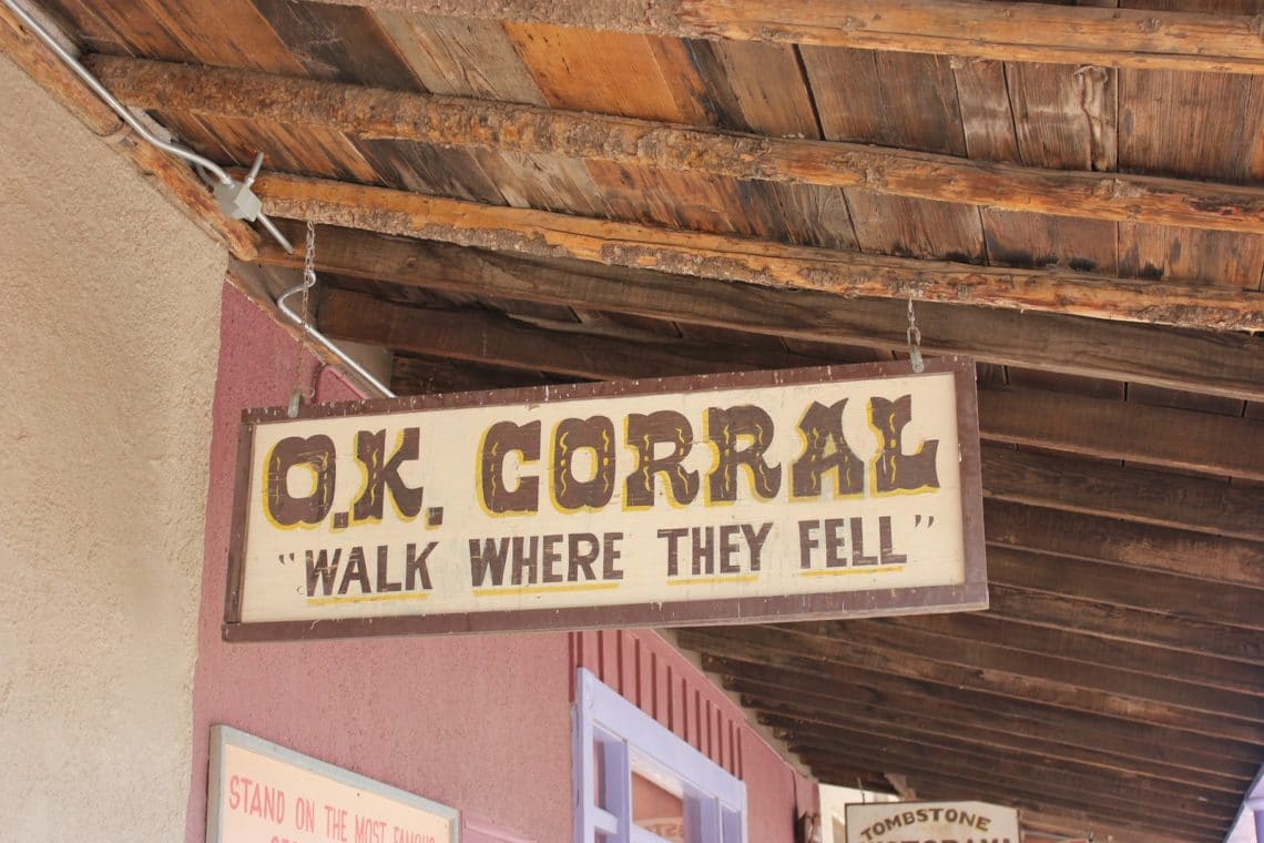 Sign for the O.K. Corral in Tombstone Arizona. 