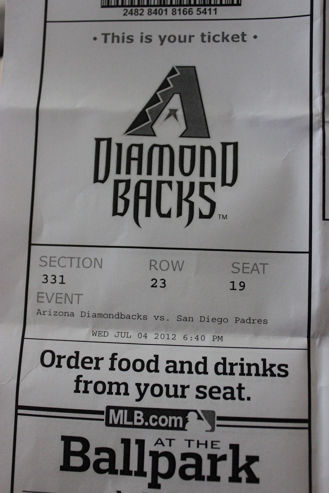 Tickets for a Diamondbacks baseball game on the 4th of July. 