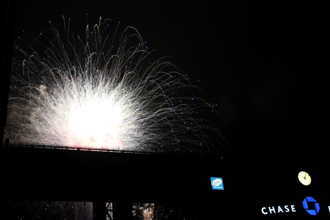 Fireworks over the Diamondbacks stadium. 