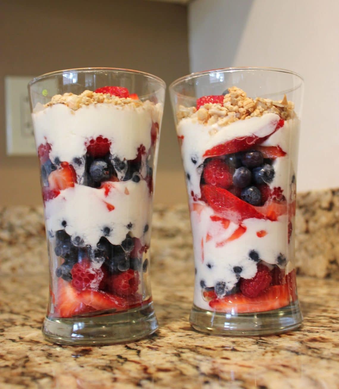 A colorful 4th of July breakfast parfait. 