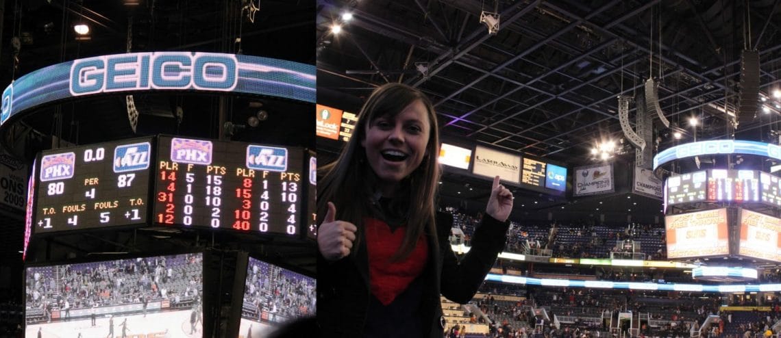 Couple on a date to a Sun's basketball game. 