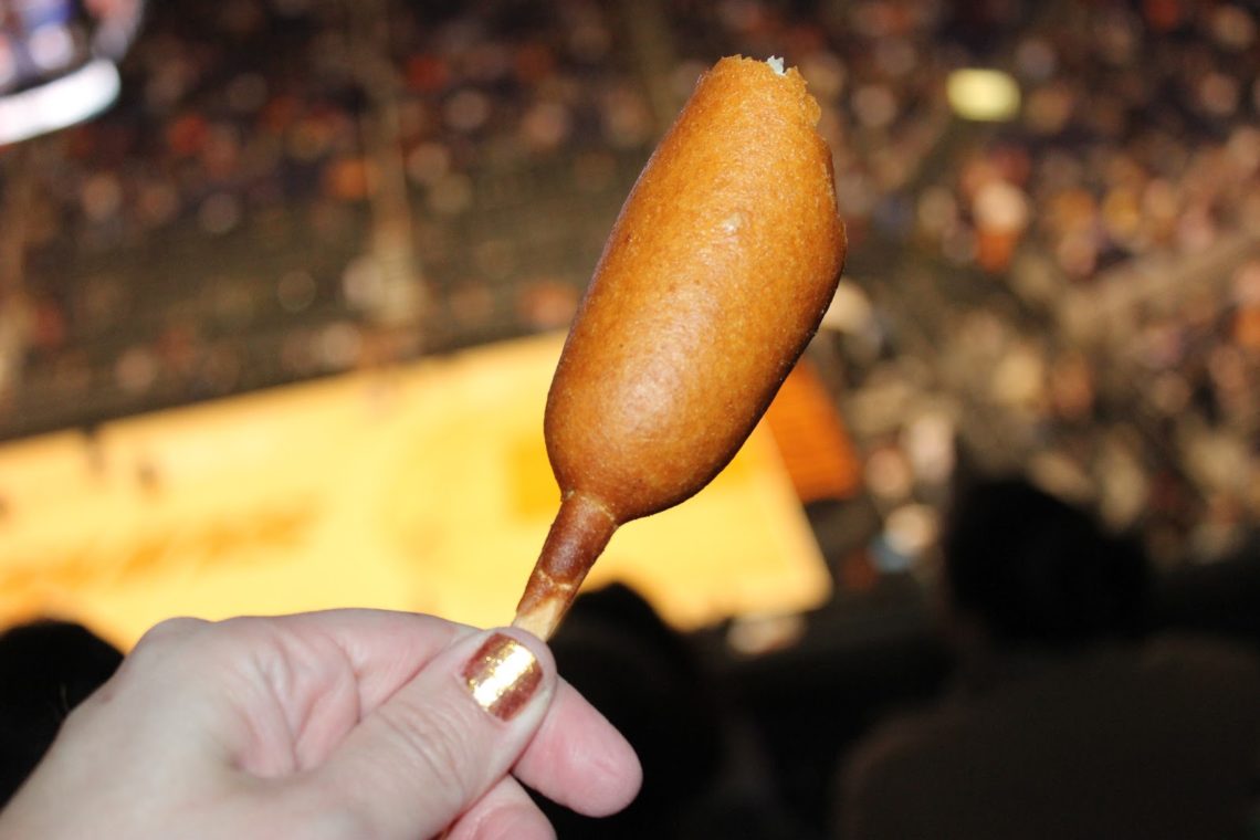 Corn dog at an NBA basketball game. 