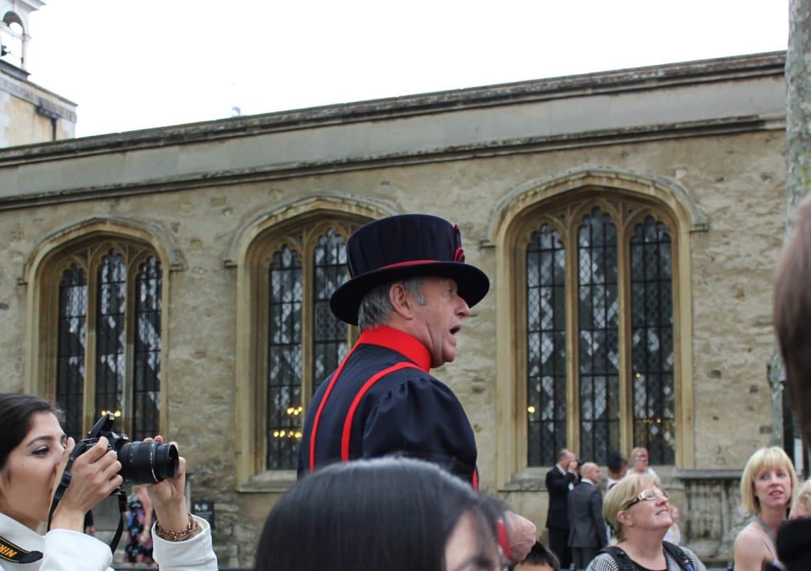 The London Tower. Beefeater Tour Guide at The London Tower.