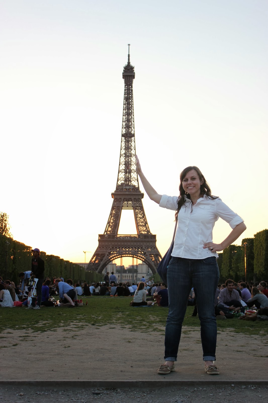 The sun setting behind the The Eiffel Tower. 