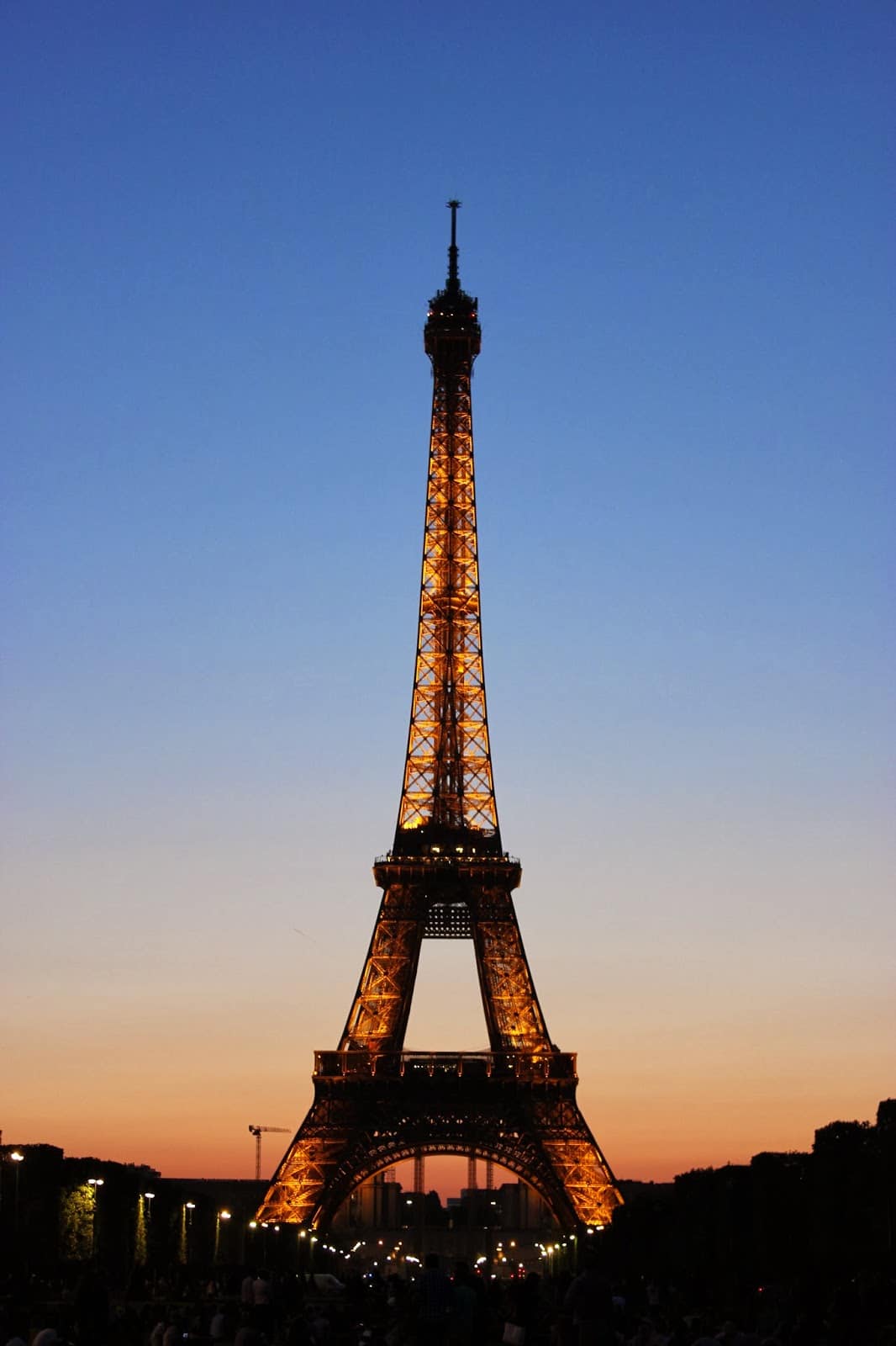 The Eiffel Tower at night. 