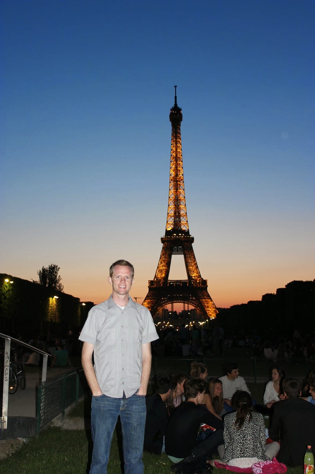 The sun setting behind the The Eiffel Tower. 