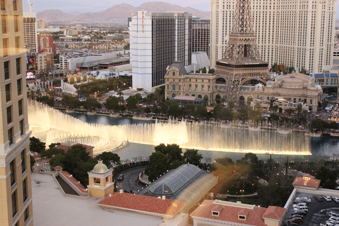 What It's Like to Stay at The Bellagio. A view of the fountains from the hotel room. 