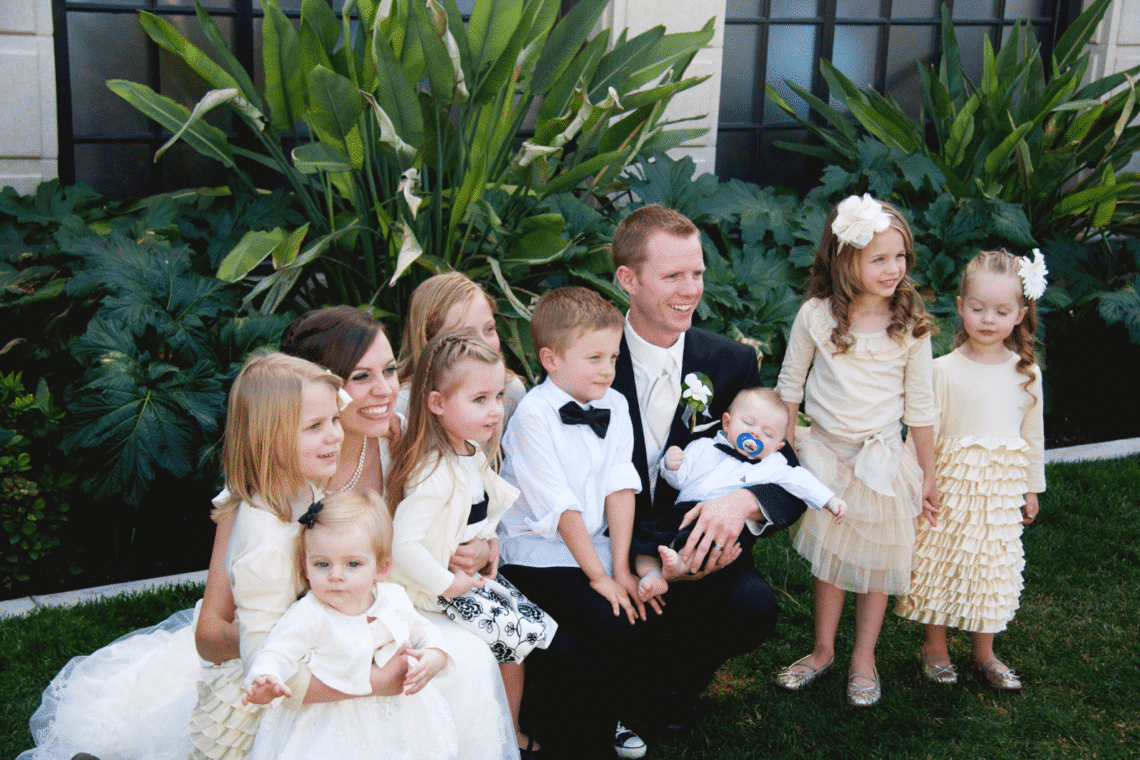 Bride and groom with nieces and nephews. 