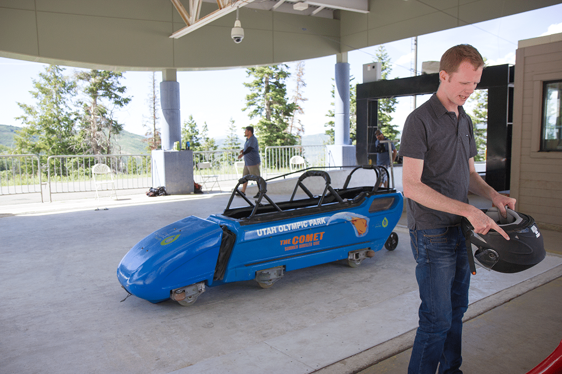 Olympic track bobsled ride. 