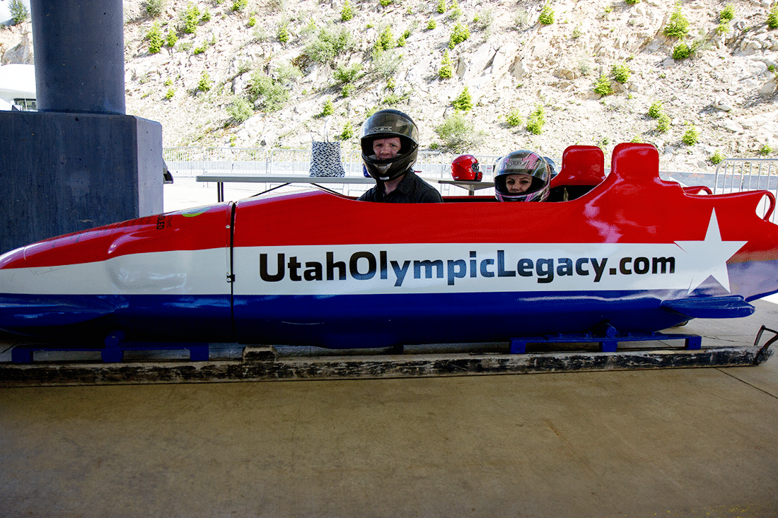 Olympic track bobsled ride. 