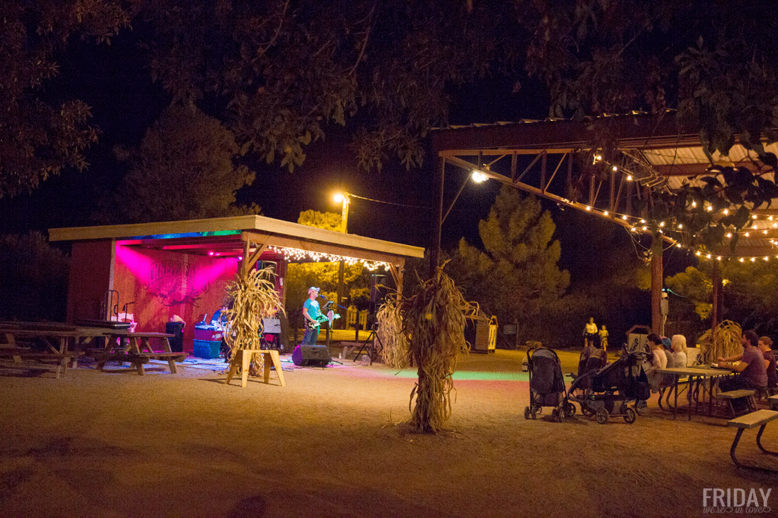 Stores at Schnepf Farms Pumpkin and Chili Fest at nighttime. 