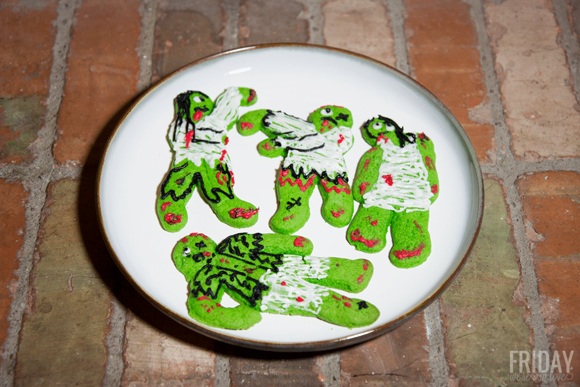 Zombie sugar cookies on a plate. 