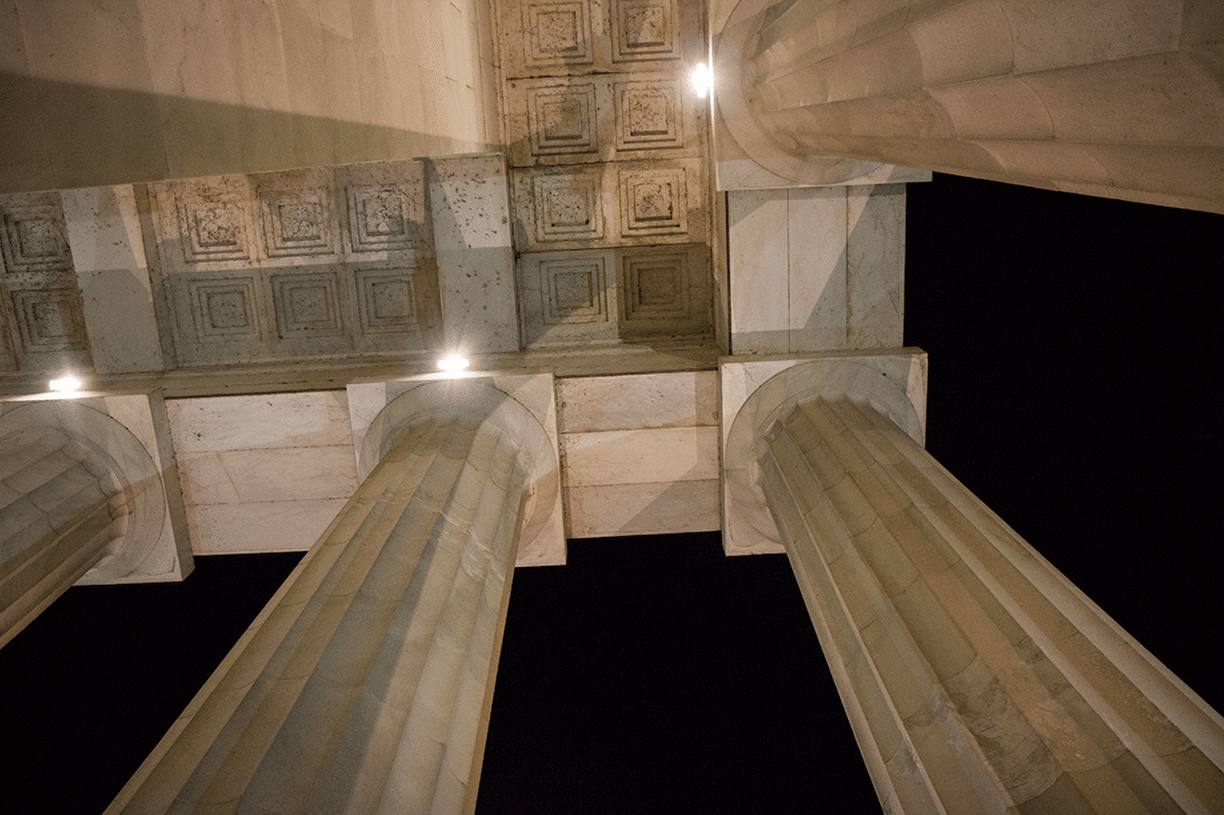 The Lincoln Memorial in Washington D.C. at night. 