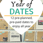 A year of dates gift with a collage of sample dates presented in a binder. 