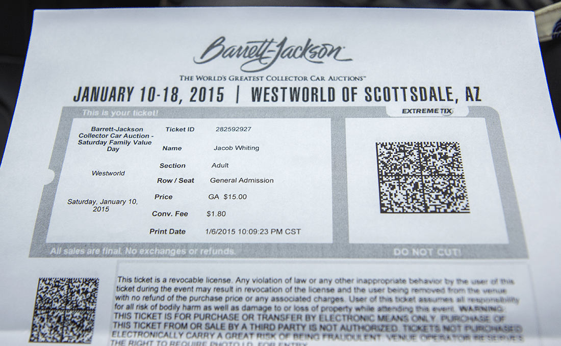 Barrett Jackson auto show ticket. 