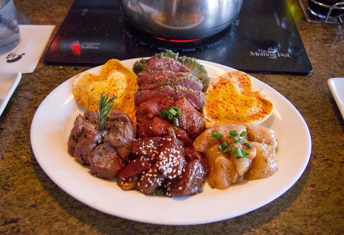 Melting Pot fondue date night meat plate. 