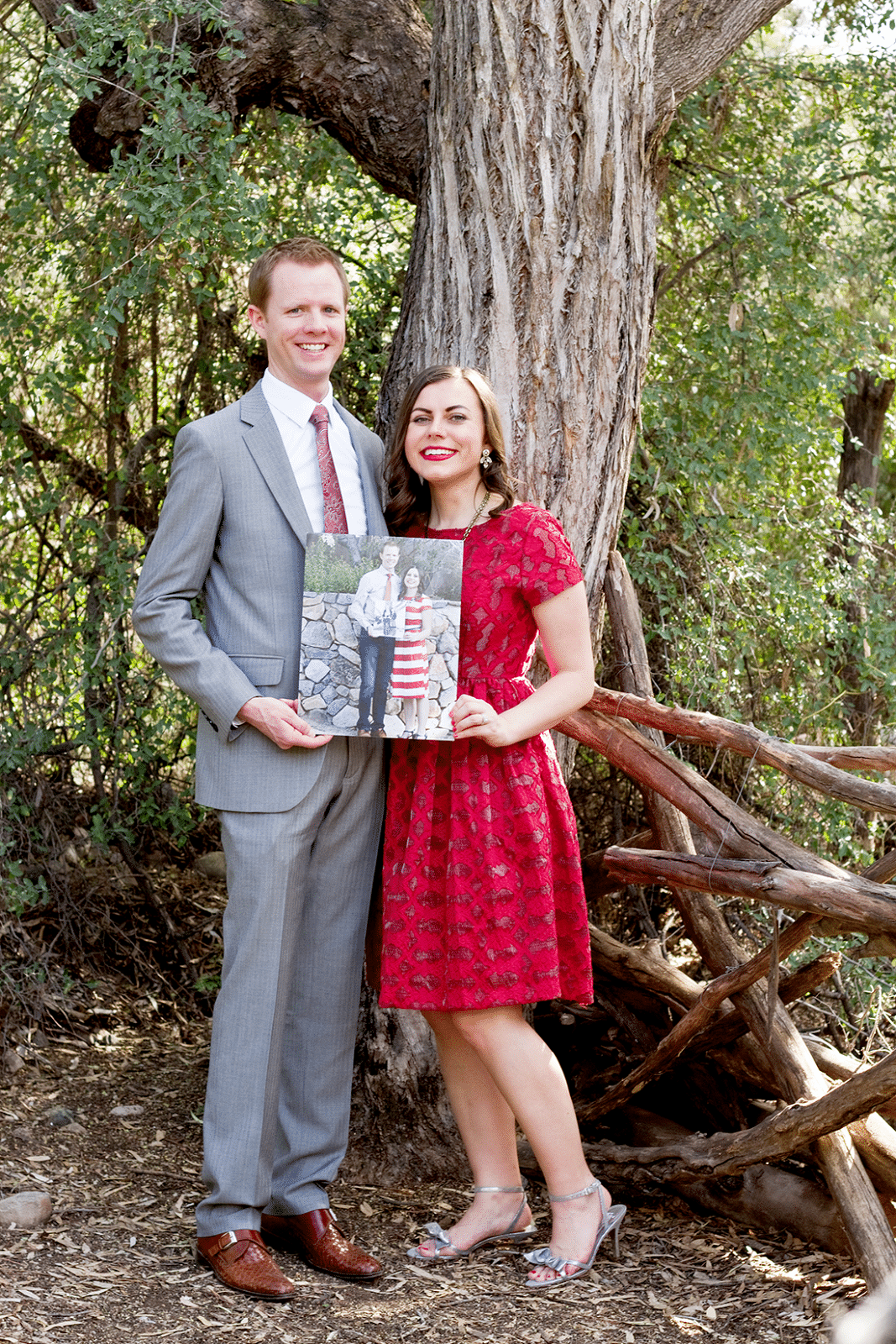 Anniversary Photo Shoot idea taking pictures with a picture of yourself from the previous year. 