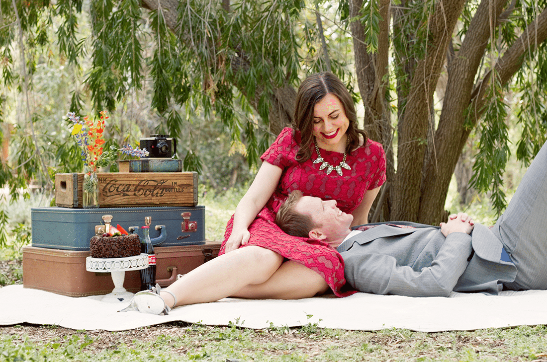 Anniversary Photo Shoot themed as a vintage picnic. 