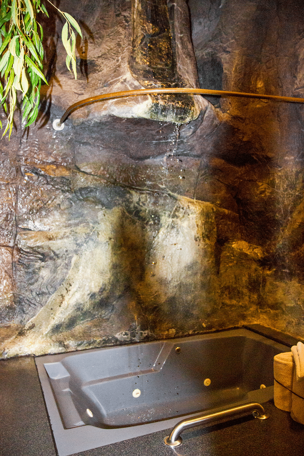 Waterfall jetted tub at the Swiss Family Robinson Room at the Anniversary Inn. 