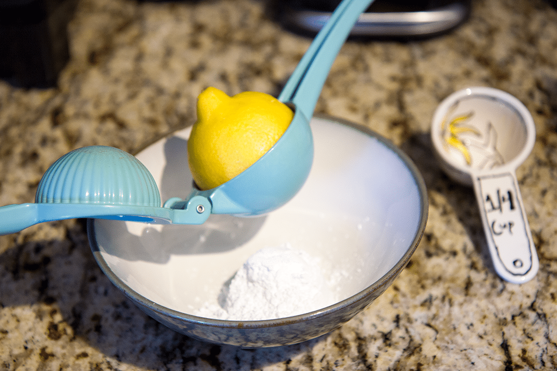 Lemon in a citrus juice squeezer. 