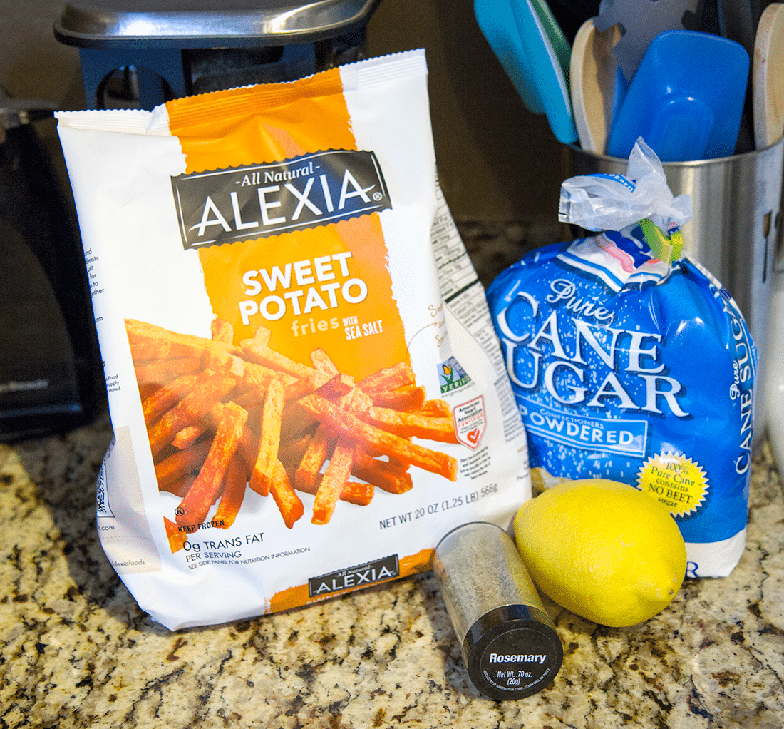 Ingredients needed to make Sweet potato fries with vanilla infused sugar. 