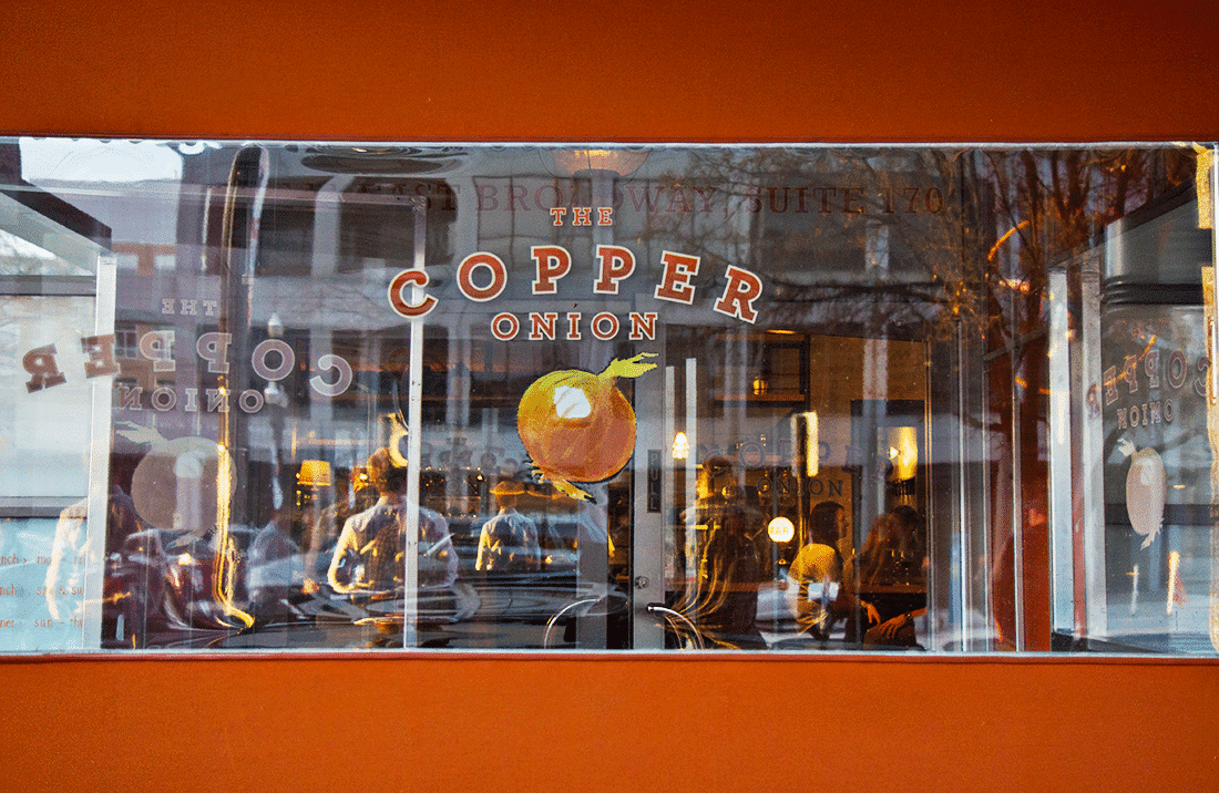 The storefront of The Copper Onion in Salt Lake City Utah. 