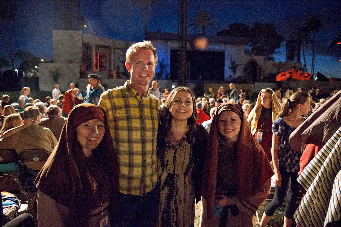A couple with Mesa Easter Pageant cast members. 