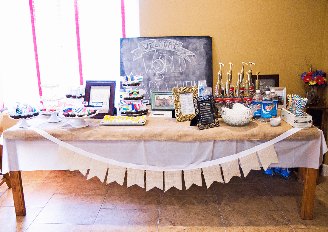 Welcome to the world baby shower food table. 