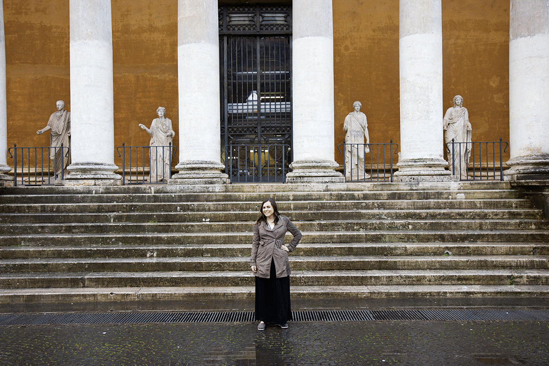 Visiting the Vatican in Rome, Italy, A women in front of the steps of the Vatican in Rome, Italy,