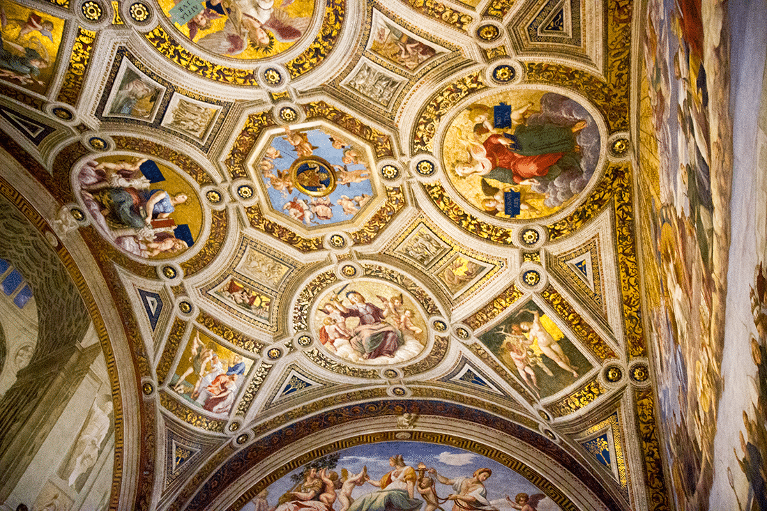 Visiting the Vatican in Rome, Italy. Ceiling details of the Vatican in Rome, Italy.