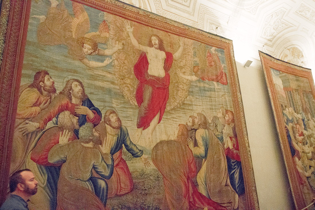Visiting the Vatican in Rome, Italy. Tapestry at the Vatican in Rome, Italy.