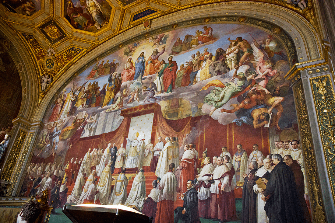 Visiting the Vatican in Rome, Italy. Wall murals in the Vatican in Rome, Italy.