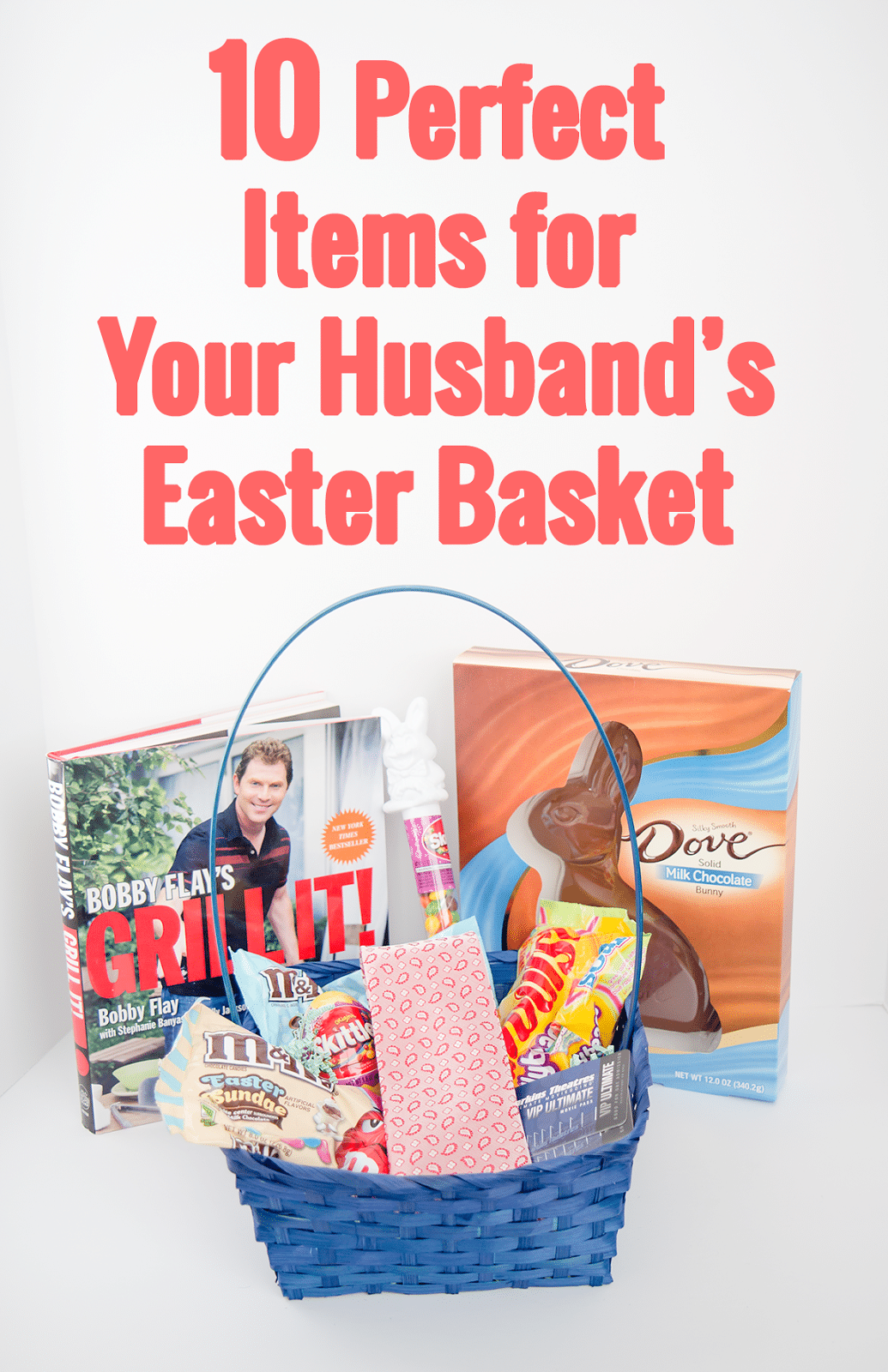 Easter basket ideas for your husband with Easy basket gift arranged on a table. 