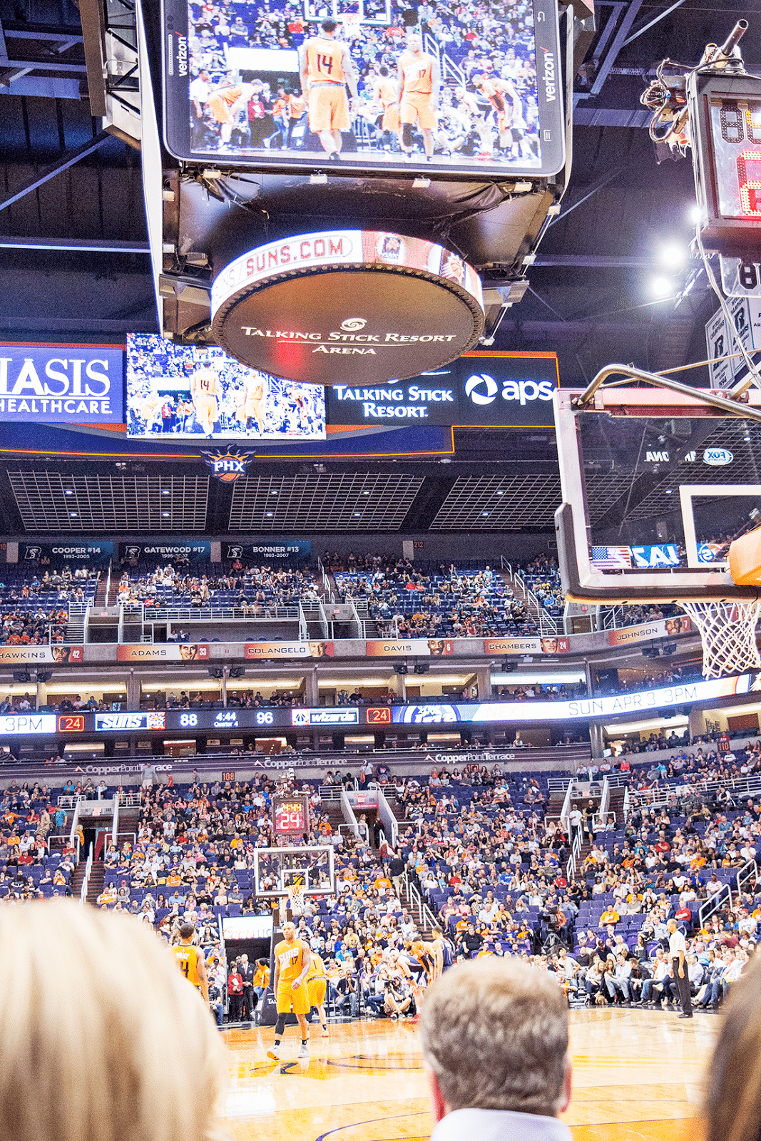 Floor seats at an NBA game. 