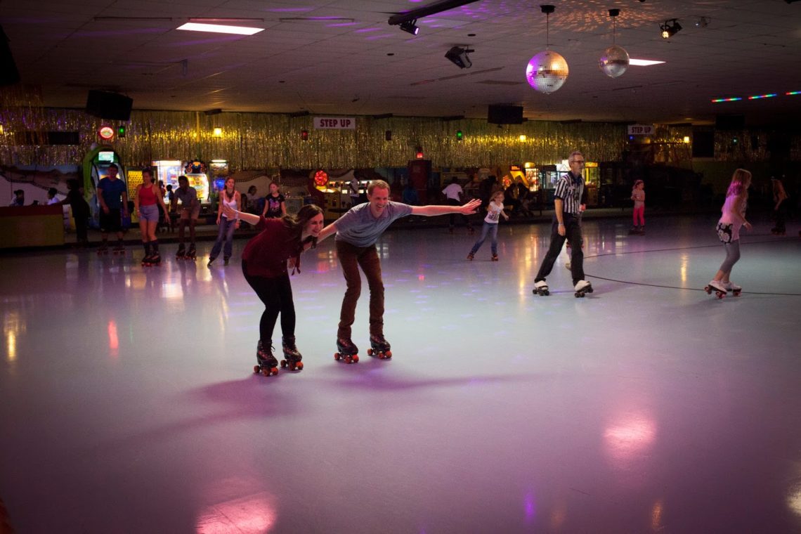 Adult Roller skating party. 