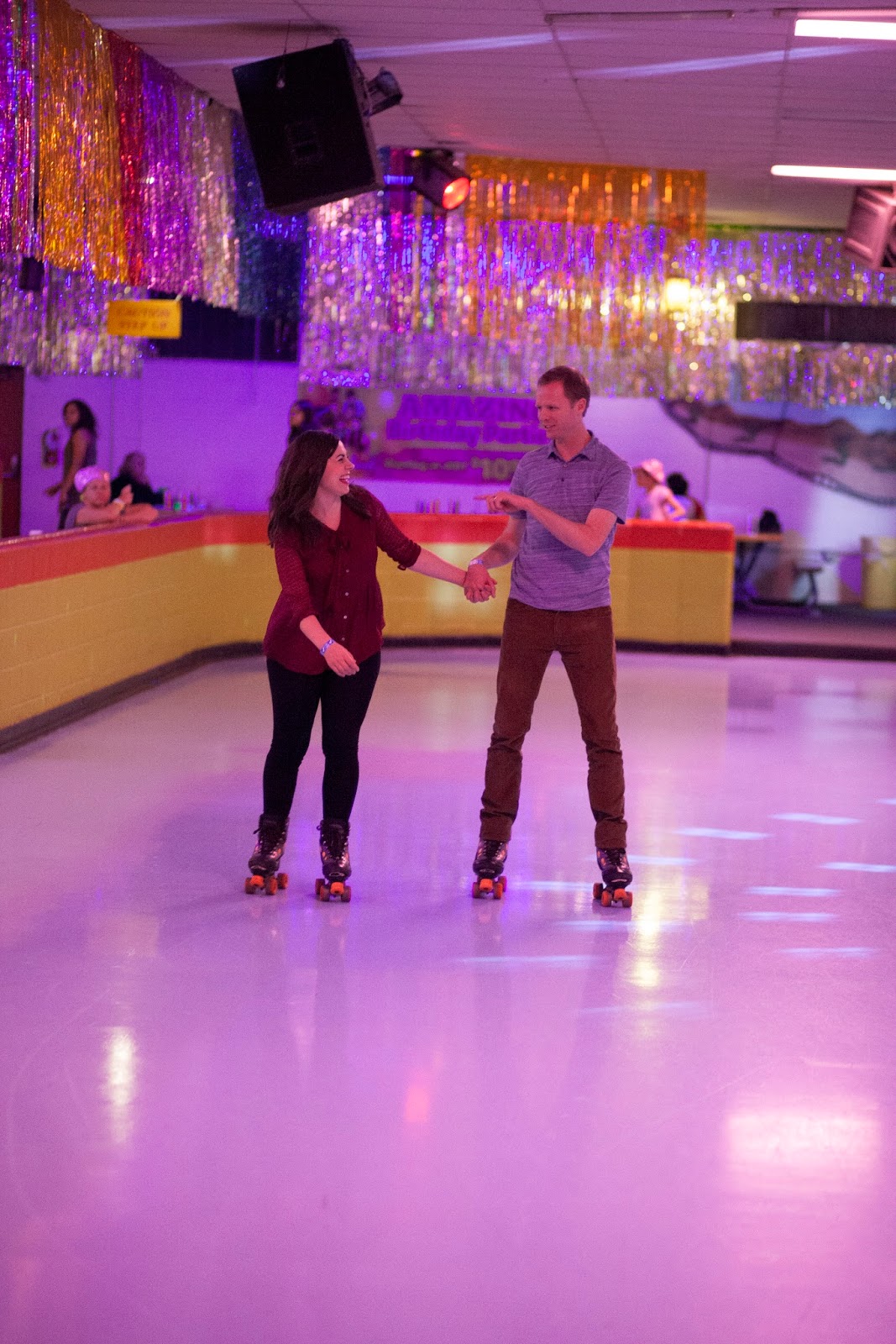 Roller skating couple. 