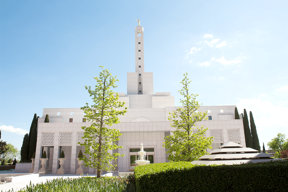 Front view of the Madrid Spain LDS temple. 