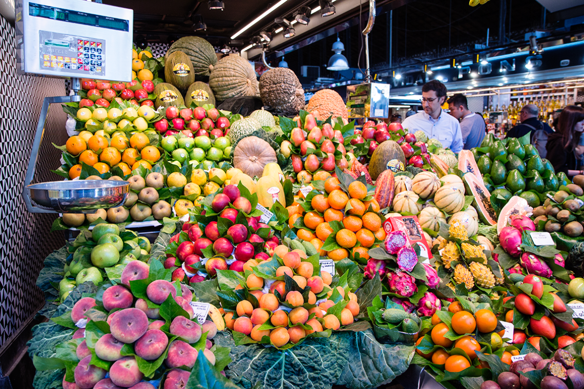 Market on La Rambla in Barcelona. 