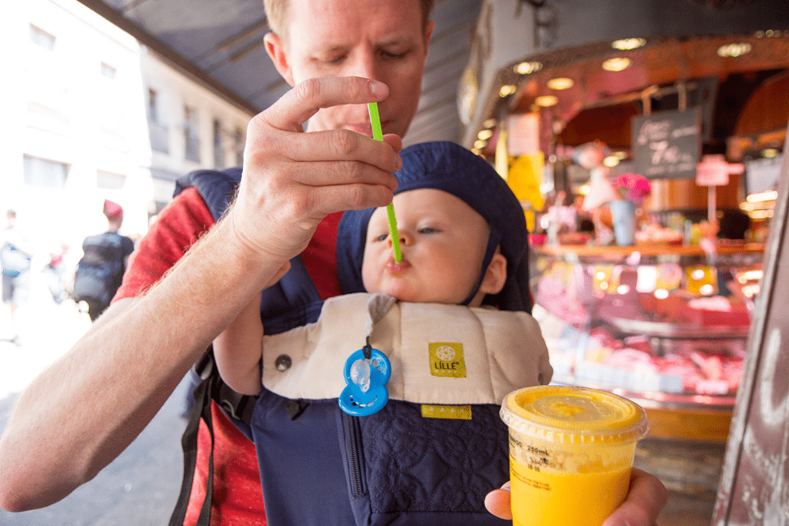 Walking tour of La Rambla with a baby. 